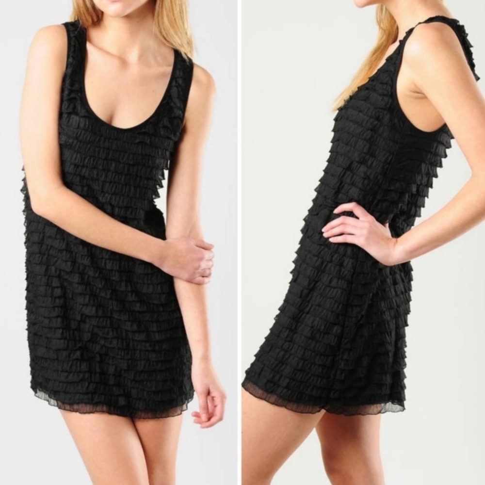 Free People Black Ruffle Scoop Neck Dress
